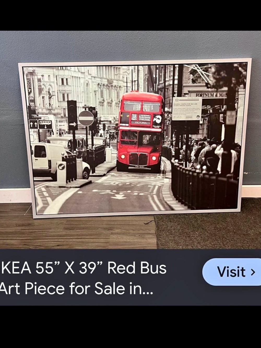 IKEA Black & White City Print with Red Bus Accent